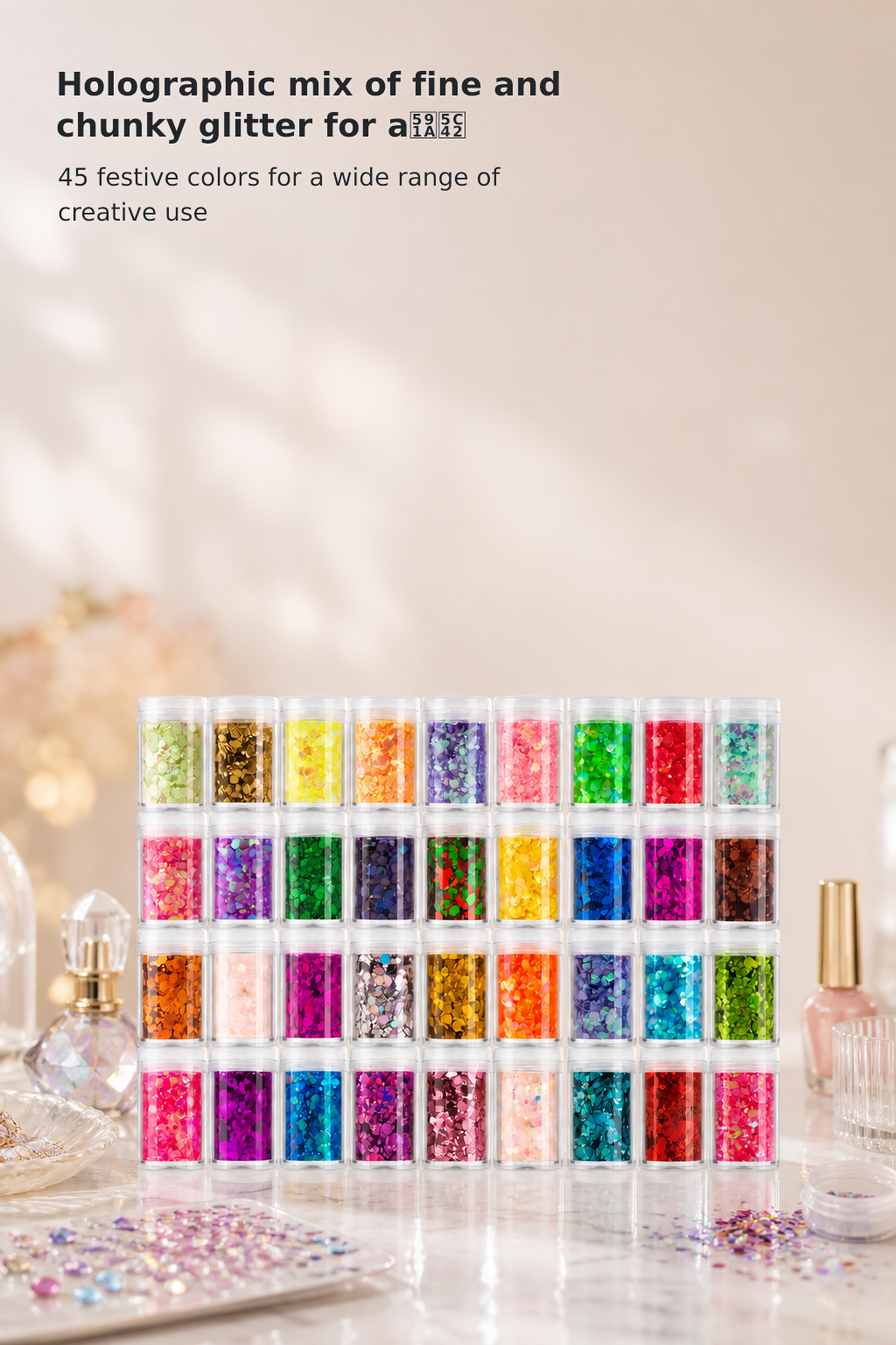 45-Color Holographic Chunky & Fine Glitter Set