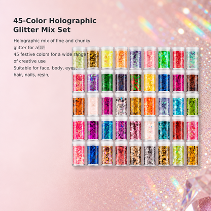 45-Color Holographic Chunky & Fine Glitter Set